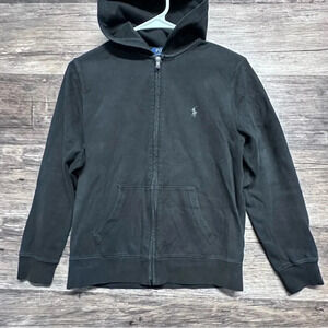 Polo by Ralph Lauren Kids Boys Black Zip-Up Hoodie with Hood and Ribbed Cuffs